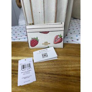 Coach Strawberry Print ID & Card Case with Key Ring – Chalk Multi (New with Tags